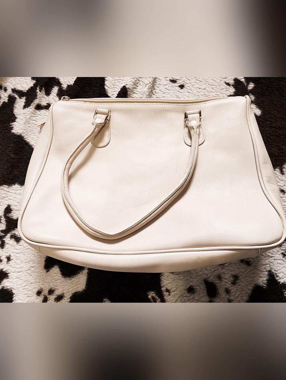 WOMEN'S 80'S LEATHER SHOULDER BAG - CREAM/WHITE